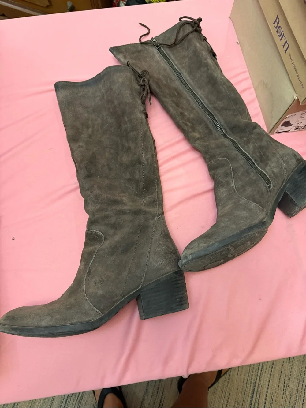 Born Tall Suede Over-the-Knee Boots in Taupe Brown USED